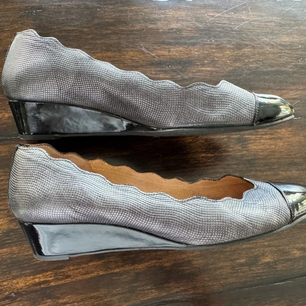 French sole- FS/NY | Miles wedges | pewter metallic leather| Sz 7.5